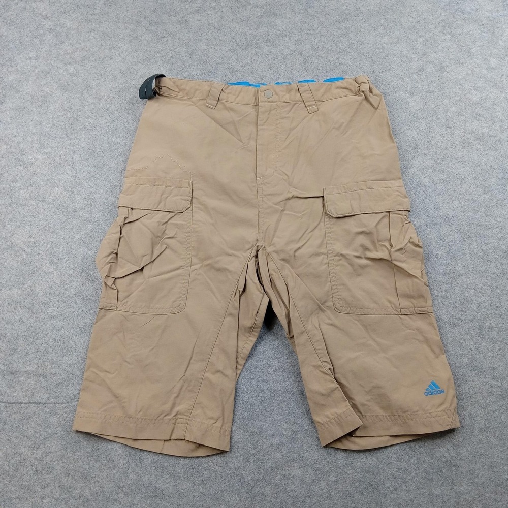 Adidas Shorts Boys 13-14 Beige Cargo Nylon Stretch Elastic Waist Outdoor Hiking‎